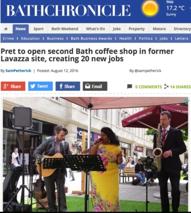 Jazz Juice Band for Weddings Corporate Events and Parties in Bath, performing for Pret